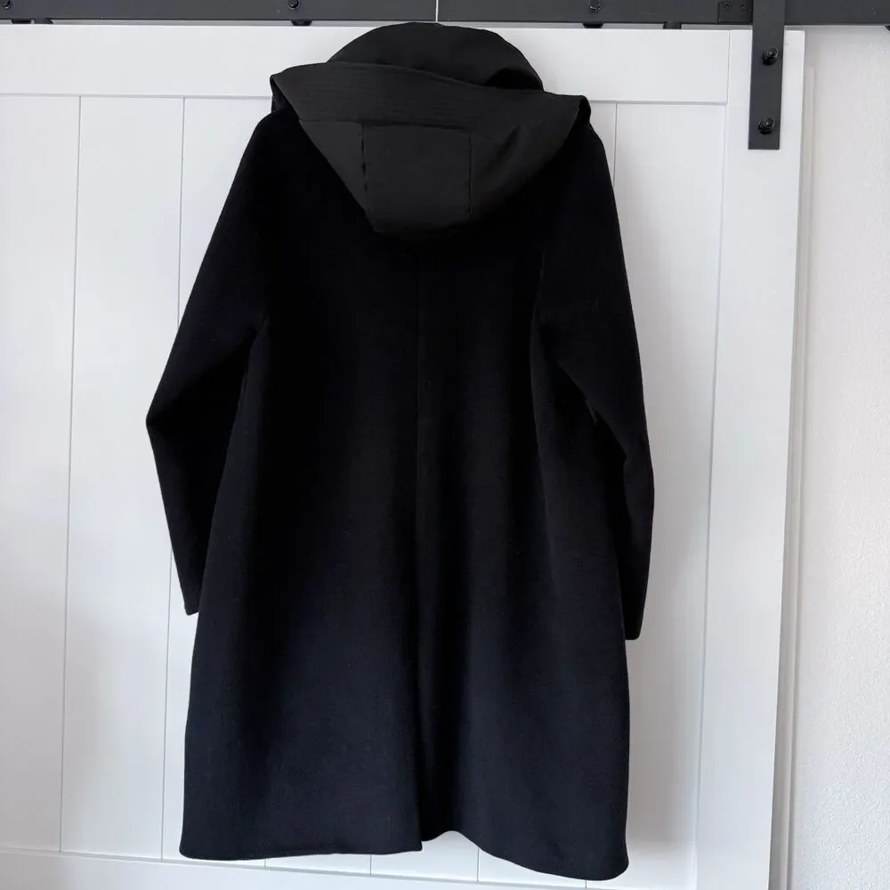 Quiet Luxury Minimalist Wool Blend Mixed Media Puffer Coat M Black Navy Jason Wu